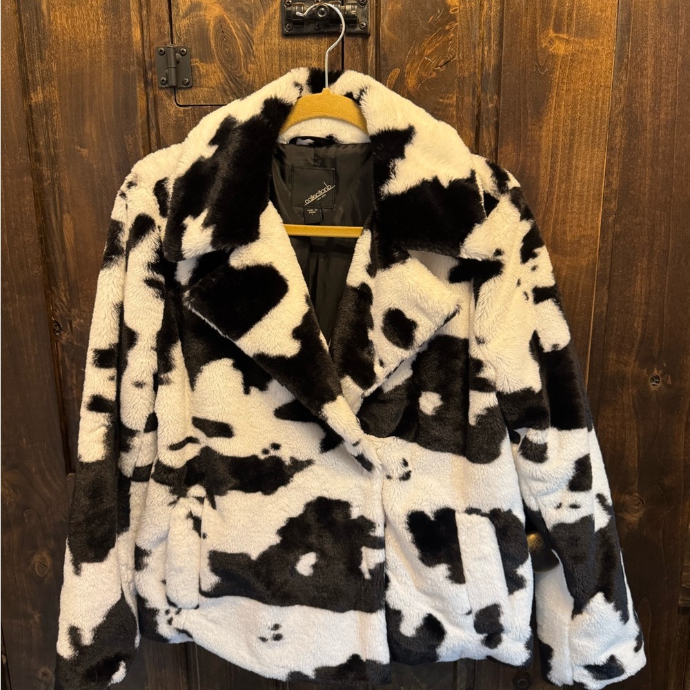 Collection B Black & White Cow Print Teddy Jacket